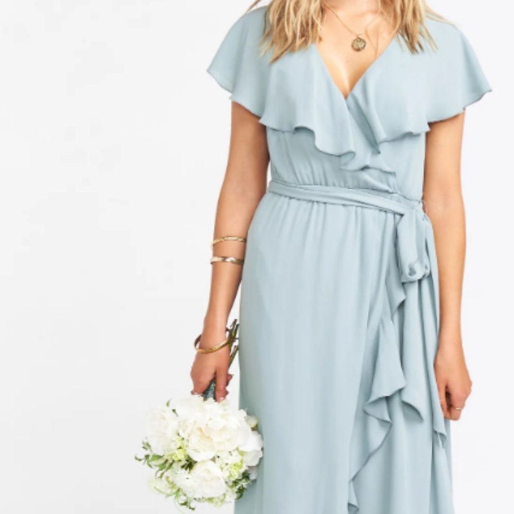 Show Me Your Mumu Jess Ruffle Midi Dress - Silver Sage - Size Medium